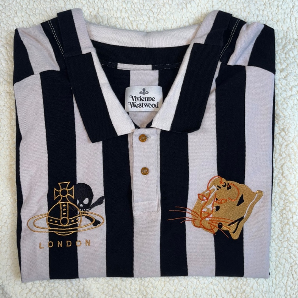 Vivienne Westwood Orb-embroidered Striped Polo Shirt Size L - Picture 2 of 7